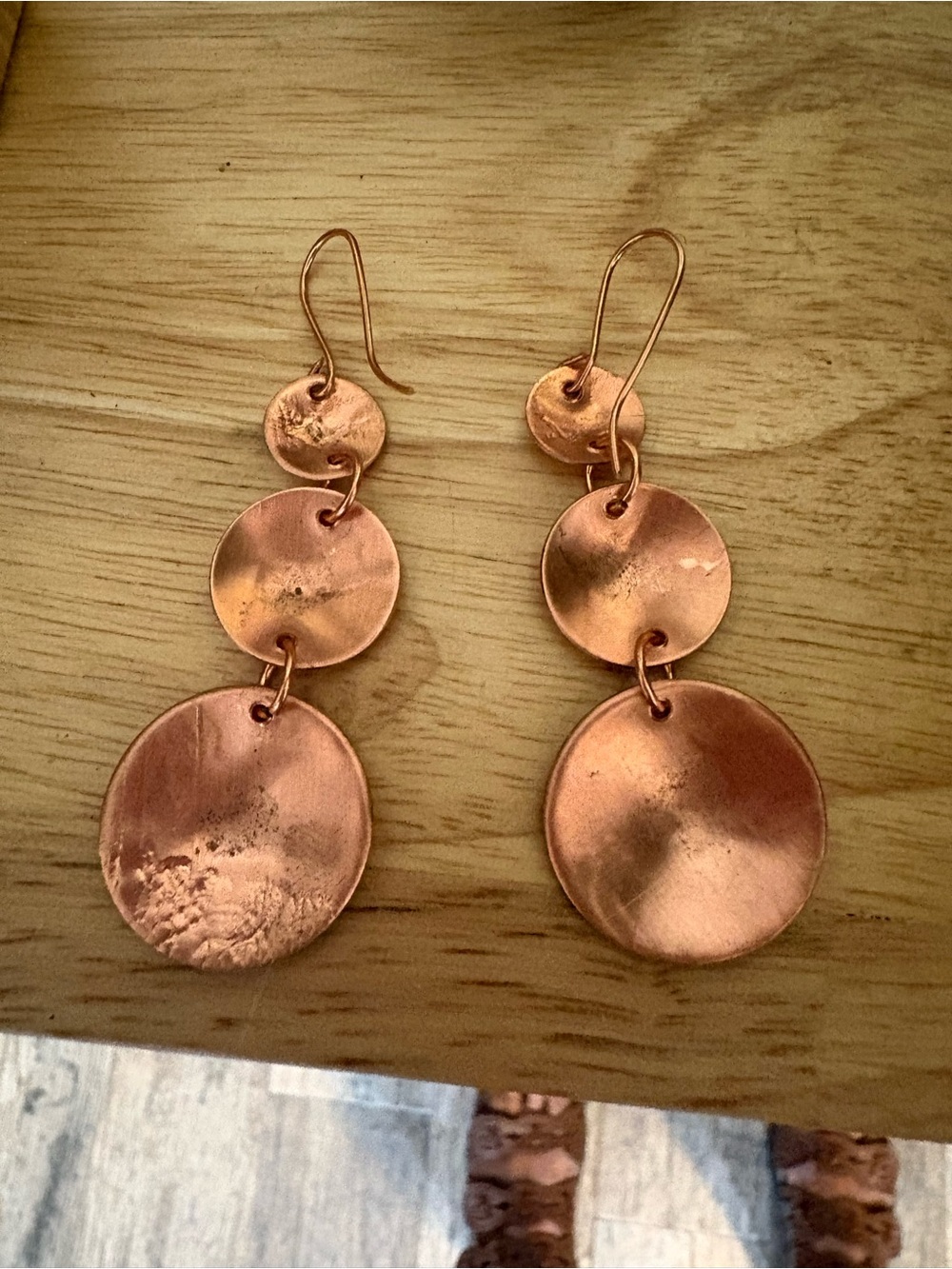 Copper Triple Disc Drop Earrings - Women Jewelry, NEW, 2” - Picture 4 of 4